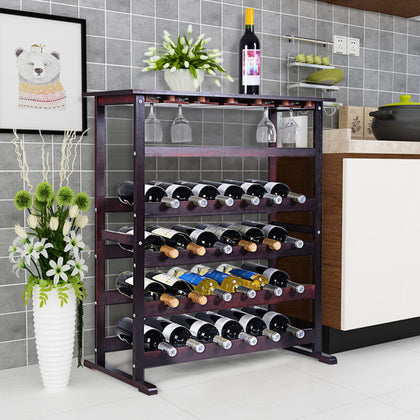 24 Bottle Capacity Wine Rack Free Standing Wine Display Shelf 18 Glass Holder