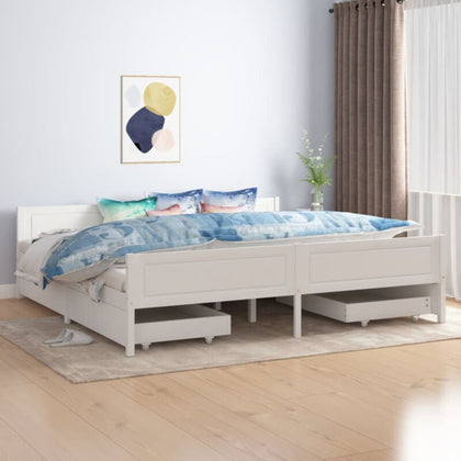 Bed Frame with 4 Drawers White Solid Wood Pine 200x200 F3M2