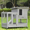 Wooden Rabbit Hutch Guinea Pig Hutches w/ Run Open Roof Small Animal Cage Grey