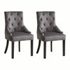 Set of 2 Dark Grey Velvet Dining Chairs Tufted High Back for Dining Room Kitchen