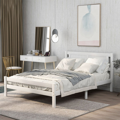 Double Bed White Solid Wooden Bed Frame Solid Wood For Adults, Kids, Teenagers