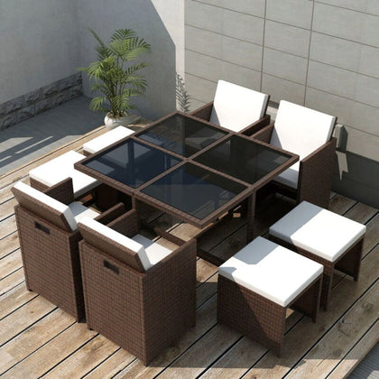 21 Piece Outdoor Dining Set Brown Poly Rattan Q1O5
