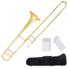 B Flat Tenor Slide Trombone Brass w/Gloves Portable Brass Musical Instrument