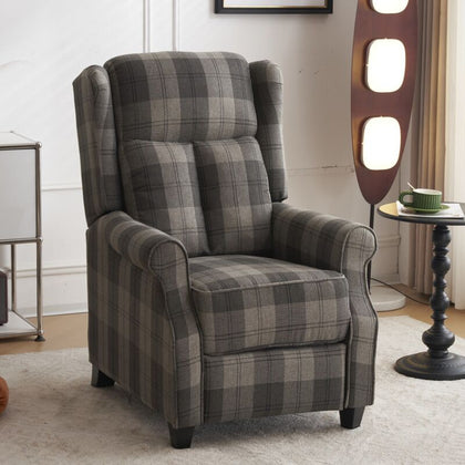 Tartan Fabric Recliner Chairs for Living Room Bedroom Adjustable Armchair Sofa