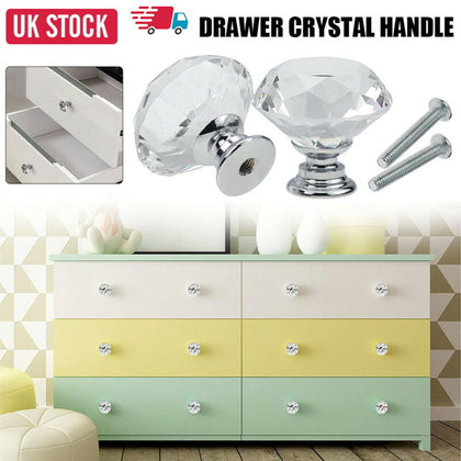 CRYSTAL DIAMOND GLASS DOOR KNOBS CUPBOARD DRAWER FURNITURE HANDLE CABINET