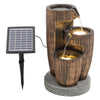 Garden Soalr Powered Water Feature Wooden Zen Barrel LED Fountain Falls Decor UK