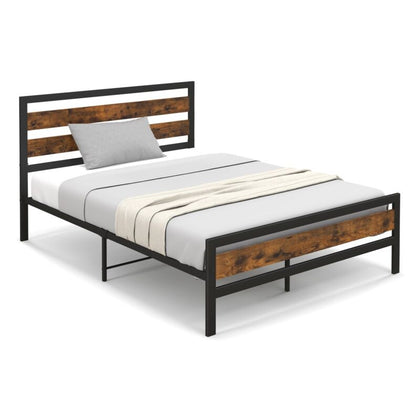 Double Bed Frame Industrial Metal Platform Bed with Headboard and Footboard