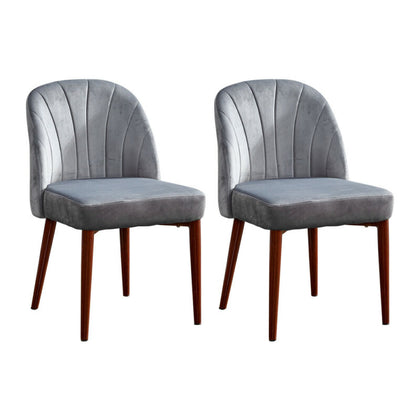 Set of 2 Velvet Dining Chairs Side Chairs Padded Seat Metal Legs Grey Kitchen BN