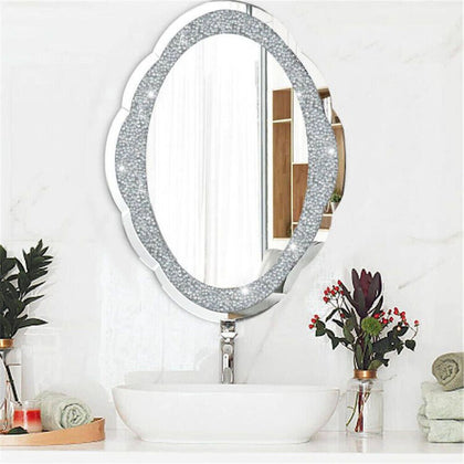 Large Arch Crushed Diamond Jewel Framed Silver Bordered Wall Mount Accent Mirror