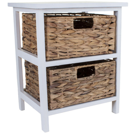 2 WICKER DRAWERS CHEST UNIT BEDSIDE TABLE BATHROOM STORAGE WOODEN BASKET HOME
