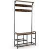 Coat Rack Stand 4-in-1 Industrial Shoe Bench Storage Shelf W/ 9 Removable Hooks