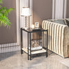 Modern End Table Sofa Side Table Glass Top Nightstant w/ Marble Storage Shelf