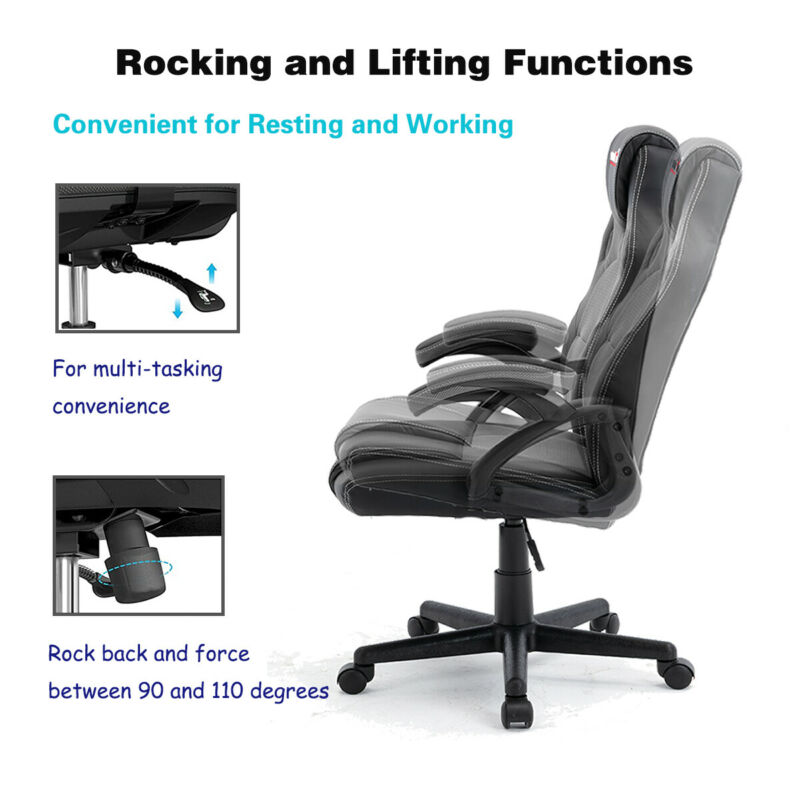 Ergonomic Adjustable Office Chair Tilt Gaming Racing Sport PU