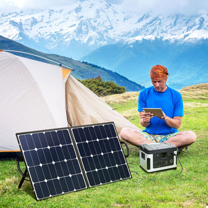 Suaoki 100W Foldable Dual-Port Solar Panel 10 In 1 Connector Cable Camping UK