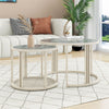 Modern Round Nesting Coffee Tables Set of 2 Glass Top Side End Tables QM