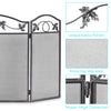 3 Panel Foldable Fireplace Guard Fire Screen Protector w/ Leaves Pattern and Met