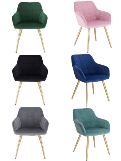 1x Dining Chair Velvet Seat Padded Breakfast Armchair w/ Backrest Kitchen Lounge