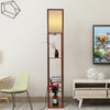 Modern Oak Wooden Fabric Floor Lamp with Built In Shelving Units Lounges Hallway