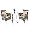 3 Piece Garden Furniture Set Patio Rattan Wicker Cushioned Chairs W/ Glass Table