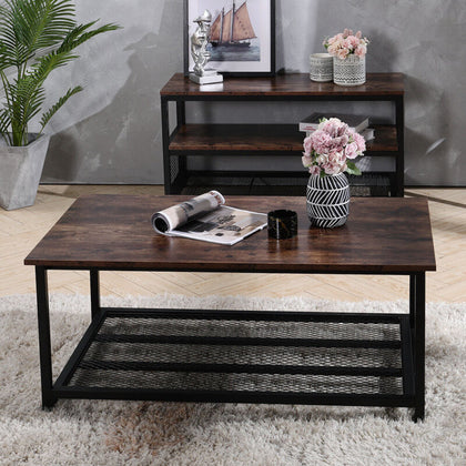 Industrial Wood TV Stand Entertainment Unit Coffee Table Cabinet with Shelf Rack