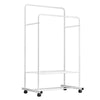 White Elegant Garment Dual Clothes Rack Rail Rolling Hanging Shelf Closet Storag