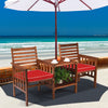 Outdoor 2-Seater Wooden Cushioned Chair 2 Tier Middle Tea Table W/Umbrella Hole