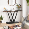 Rustic Brown Console Table Wooden Top Narrow Black Metal Base Entryway Hallway
