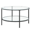 2 Tier Coffee Table Round Glass Living Room Centre Table With Black Metal Legs