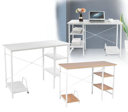 Computer Desk PC Table Workstation Home Office with 2 Shelves Walnut/White