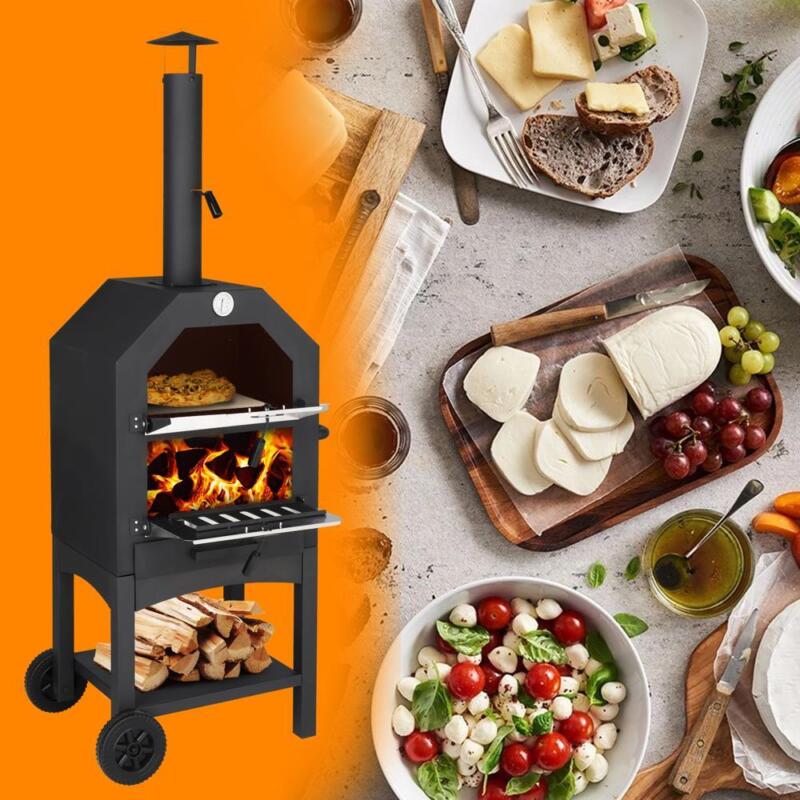 Outdoor Pizza Oven Wood Fired Charcoal Cooking BBQ Smoker 187 x Quildinc