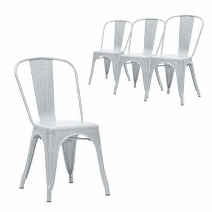 Set of 4 Dining Chairs Metal Kitchen Chairs Bistro Chair Stackable Tolix White