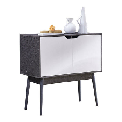 Grey Marble Pattern 2 Doors Storage Cabinet Sideboard Table Cupboard Living Room