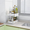 2 Tiers Under Sink Storage Shelf Organizer Rack 4 Hooks and 2 Hanging Cups White