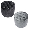 Round Pouffe Stool Seat Diamante Tufted Crushed Velvet Vanity Chair Footstool