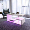 Alaska Modern High Gloss White Coffee Table Rectangle Side Table with RGB LED