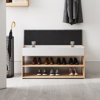 Oak Effect Shoe Bench Cabinet Shelves Storage Hallway Rack Cushion Seat Stand UK