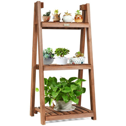 3-Tier Folding Garden Plant Stand Multifunctional Wooden Flower Display Shelves