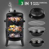 3 in 1 Black BBQ Charcoal Grill Barbecue Smoker Garden Outdoor Cooking Steel Pot