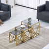 Nest of 3 Coffee Table Sofa Side End Table Tempered glass Stainless Steel Legs