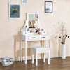 Dressing Table Vanity Makeup Desk Rotatable Mirror w/4 Drawers & Stool MDF White