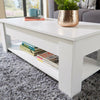 White Wooden Coffee Table With Lift Up Top Storage Area and Magazine Shelf