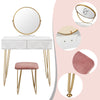 White Dressing Table Vanity Makeup Desk Set w/ Round Mirror Stool Drawer Bedroom