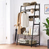 Industrial Rustic Clothes Rail Coat & Hat Rack Wooden & Metal Garment Home Shelf