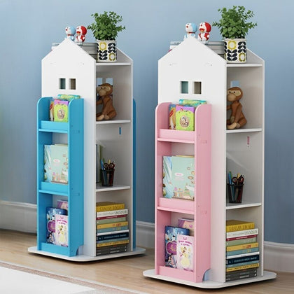 Rotating Childrens Bookshelf Kids Toy Organizer Rack Bookcase Display Cabinet