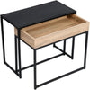 Industrial Nested Tables Black Top Oak Tray Stackable Units Metal Frame Set 2Pcs