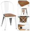 Set of 4 Dining Chairs Metal Industrial Side Chair Wooden Seat Bistro Cafe White