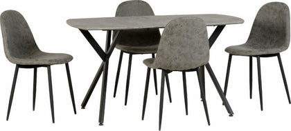 Athens Rectangular Dining Set Table and 4 Chairs in Concrete Effect and Grey