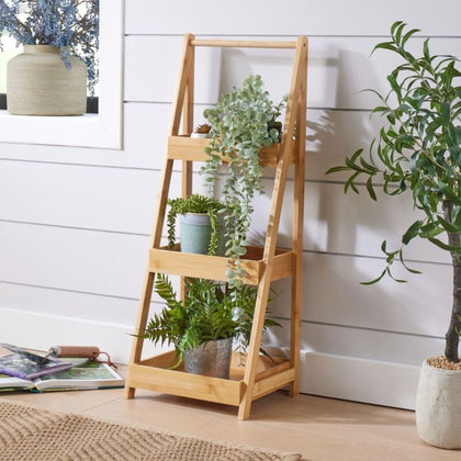 3 Tier Plant Stand Ladder Tray Design Flower Pot Holder Lightweight Bamboo Unit
