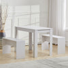Pure White Wood Kitchen Dining Table and 2 Bench Set Kit for Small Family House