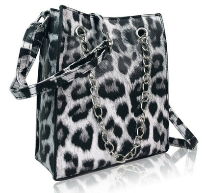 Black Leopard Womens Tote Cross Body Bag Animal Print Ladies Shoulder Handbag